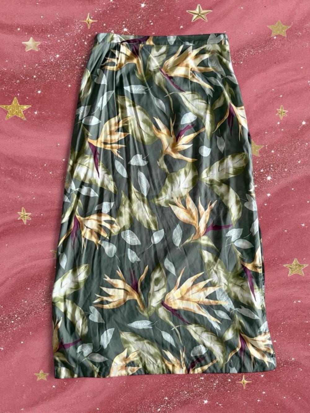 Floral Olive Green Midi Skirt